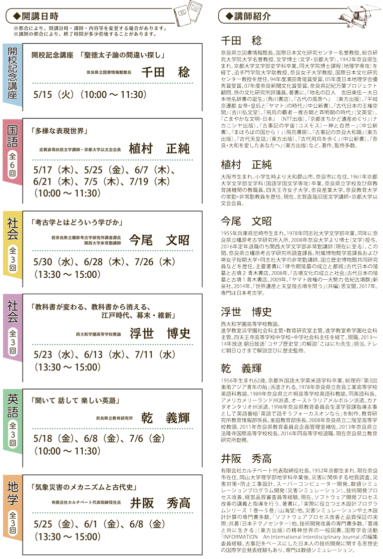 学び直し講座「図書館学校」平成30年度 第1期、フライヤー